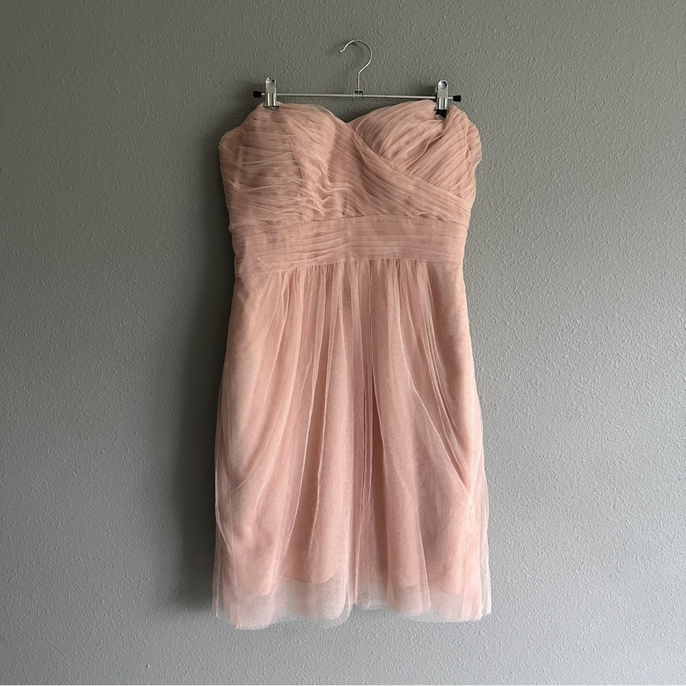 Jenny Yoo Strapless Peach Tulle Formal Midi Dress 8
